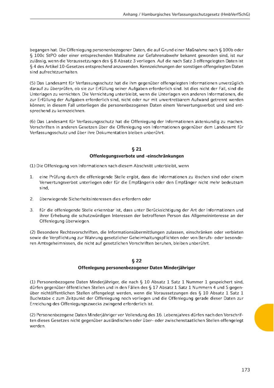 Seite 173 des Verfassungsschutzbericht 2021 Hamburg