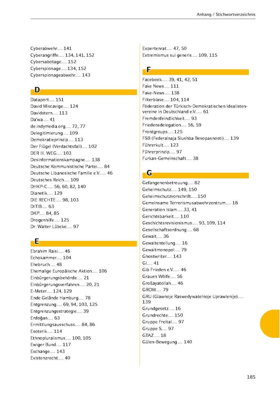 Seite 185 des Verfassungsschutzbericht 2021 Hamburg