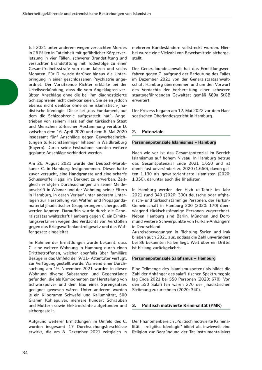 Seite 34 des Verfassungsschutzbericht 2021 Hamburg