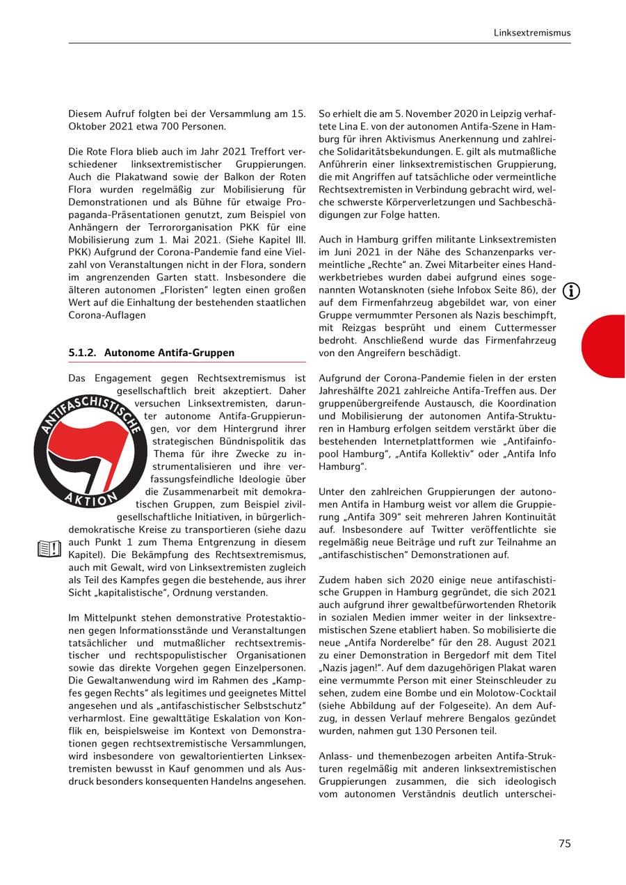 Seite 75 des Verfassungsschutzbericht 2021 Hamburg