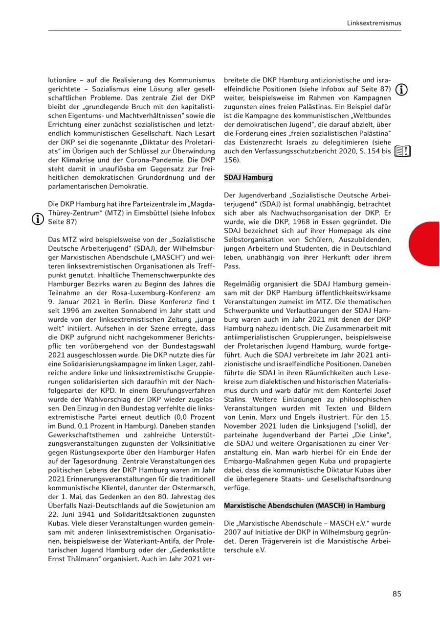 Seite 85 des Verfassungsschutzbericht 2021 Hamburg
