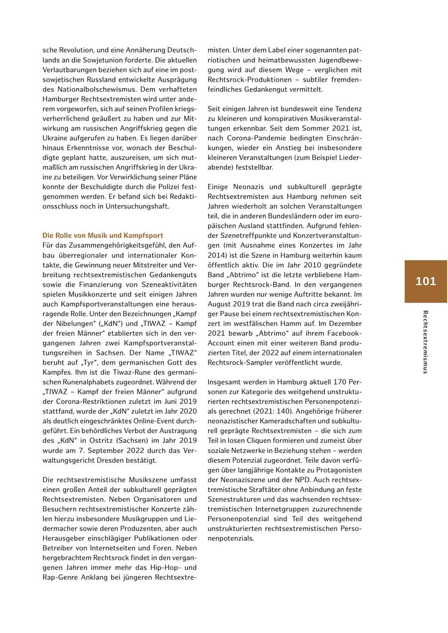 Seite 101 des Verfassungsschutzbericht 2022 Hamburg