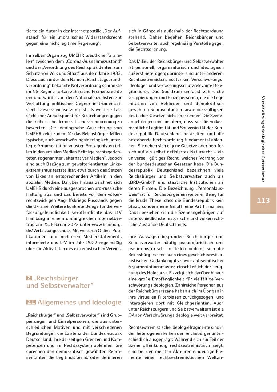 Seite 113 des Verfassungsschutzbericht 2022 Hamburg