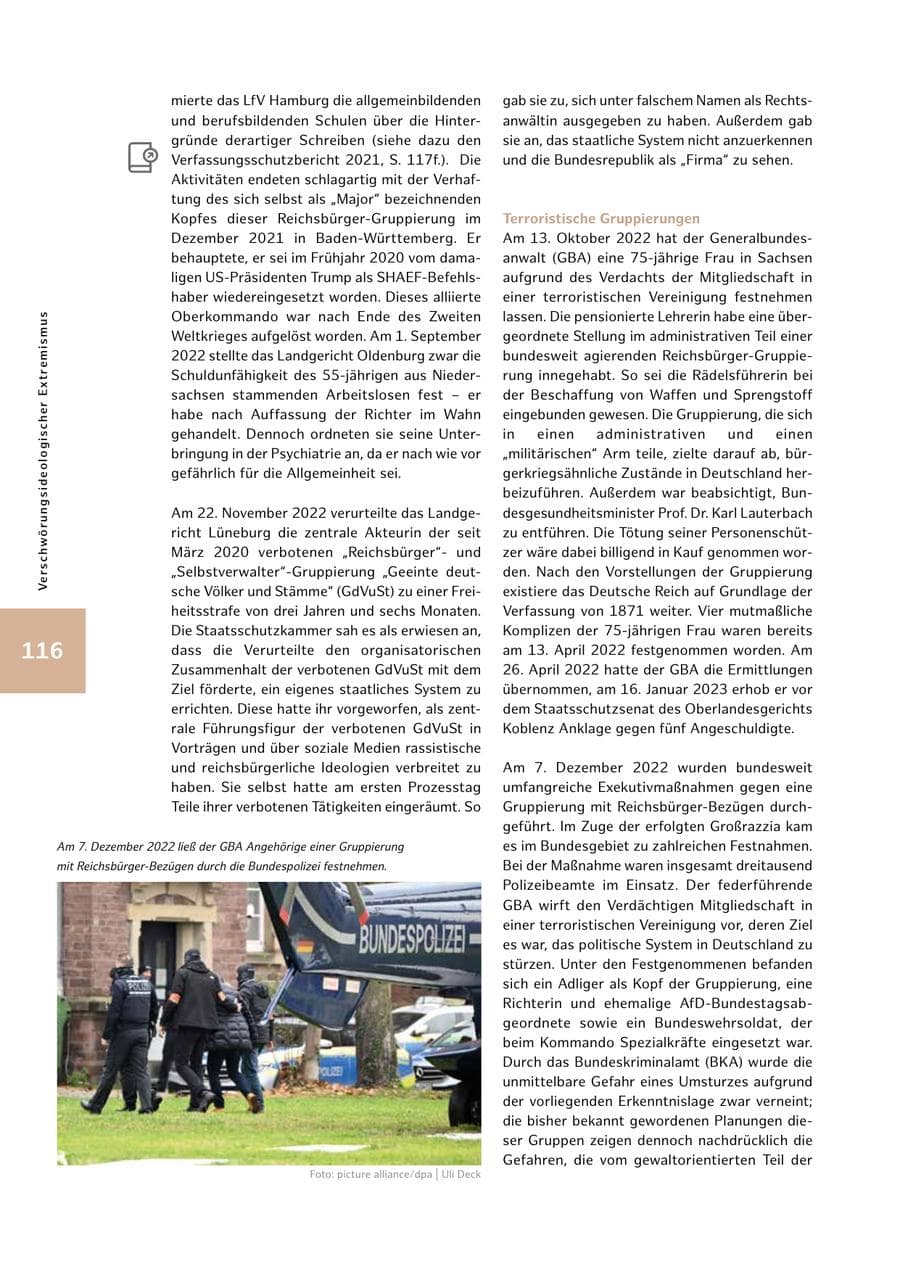 Seite 116 des Verfassungsschutzbericht 2022 Hamburg