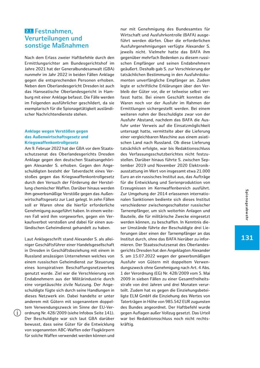 Seite 131 des Verfassungsschutzbericht 2022 Hamburg
