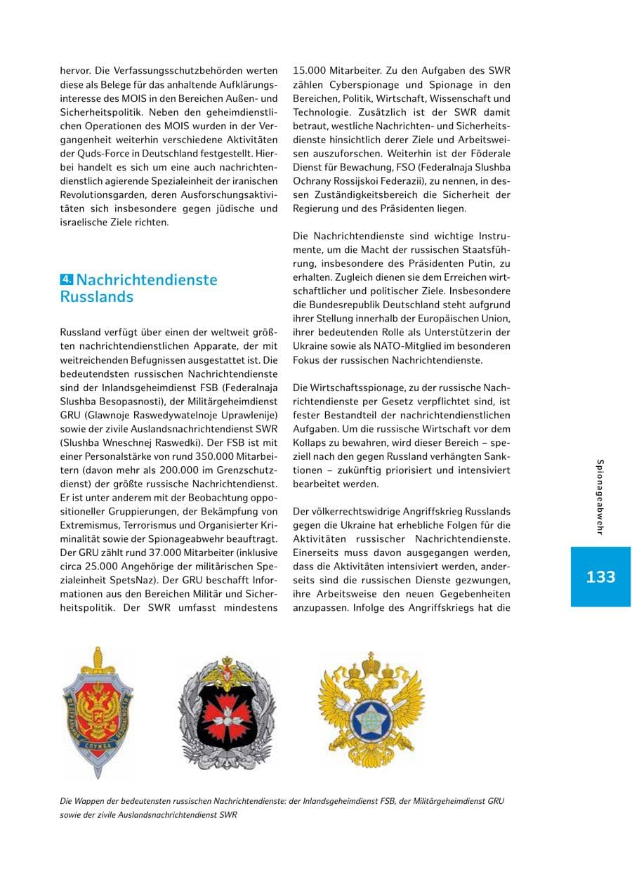 Seite 133 des Verfassungsschutzbericht 2022 Hamburg