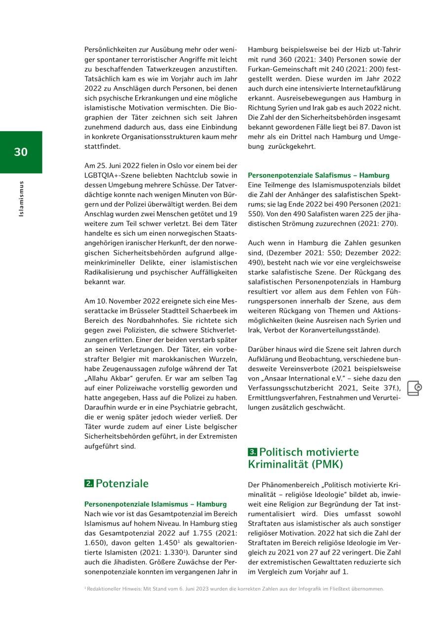 Seite 30 des Verfassungsschutzbericht 2022 Hamburg