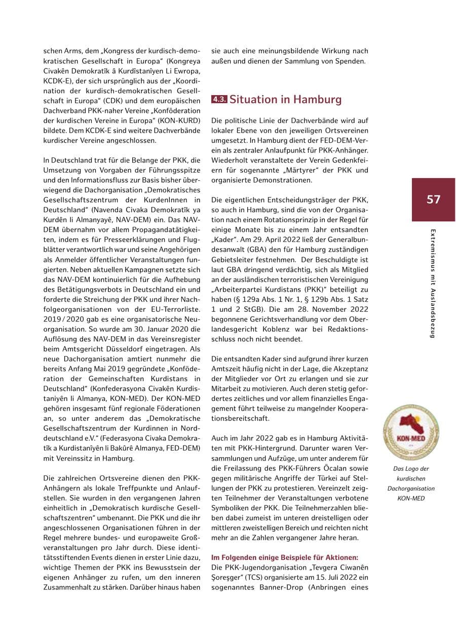 Seite 57 des Verfassungsschutzbericht 2022 Hamburg