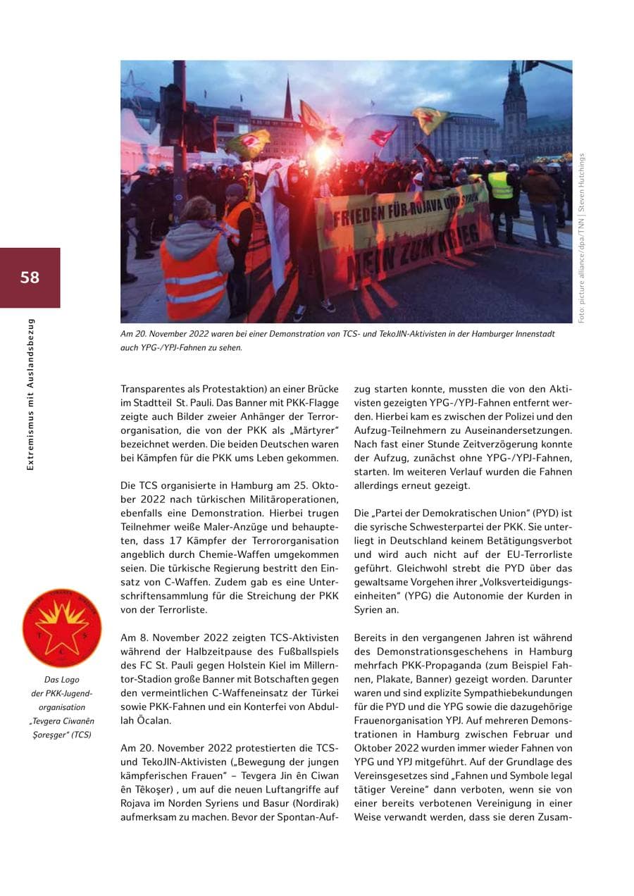 Seite 58 des Verfassungsschutzbericht 2022 Hamburg