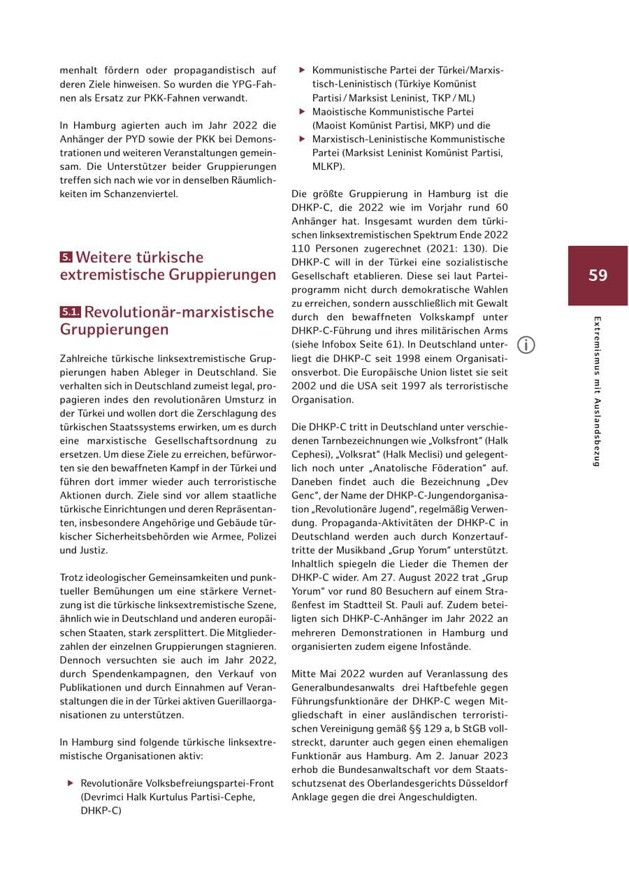 Seite 59 des Verfassungsschutzbericht 2022 Hamburg