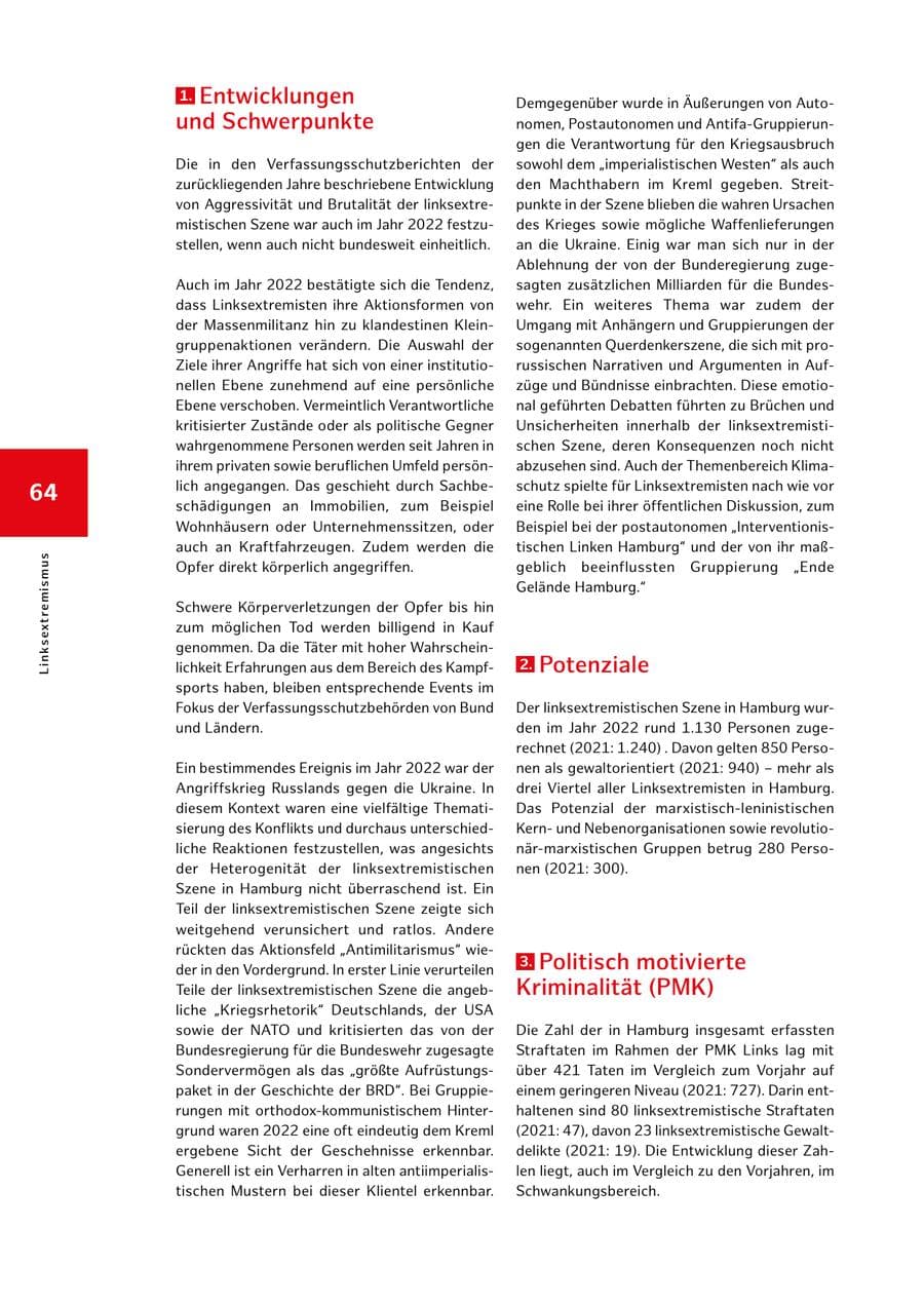 Seite 64 des Verfassungsschutzbericht 2022 Hamburg