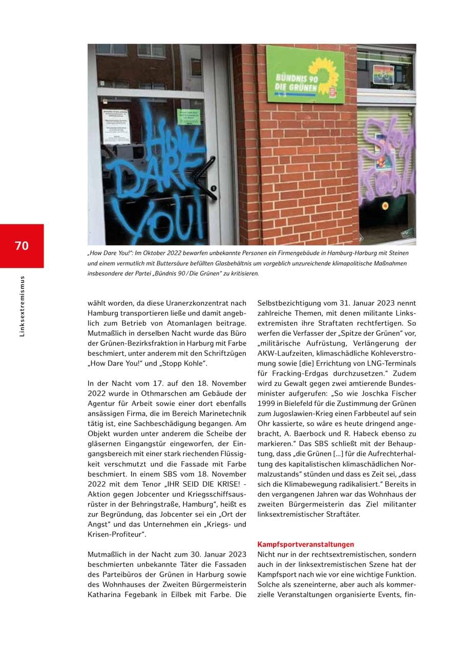 Seite 70 des Verfassungsschutzbericht 2022 Hamburg
