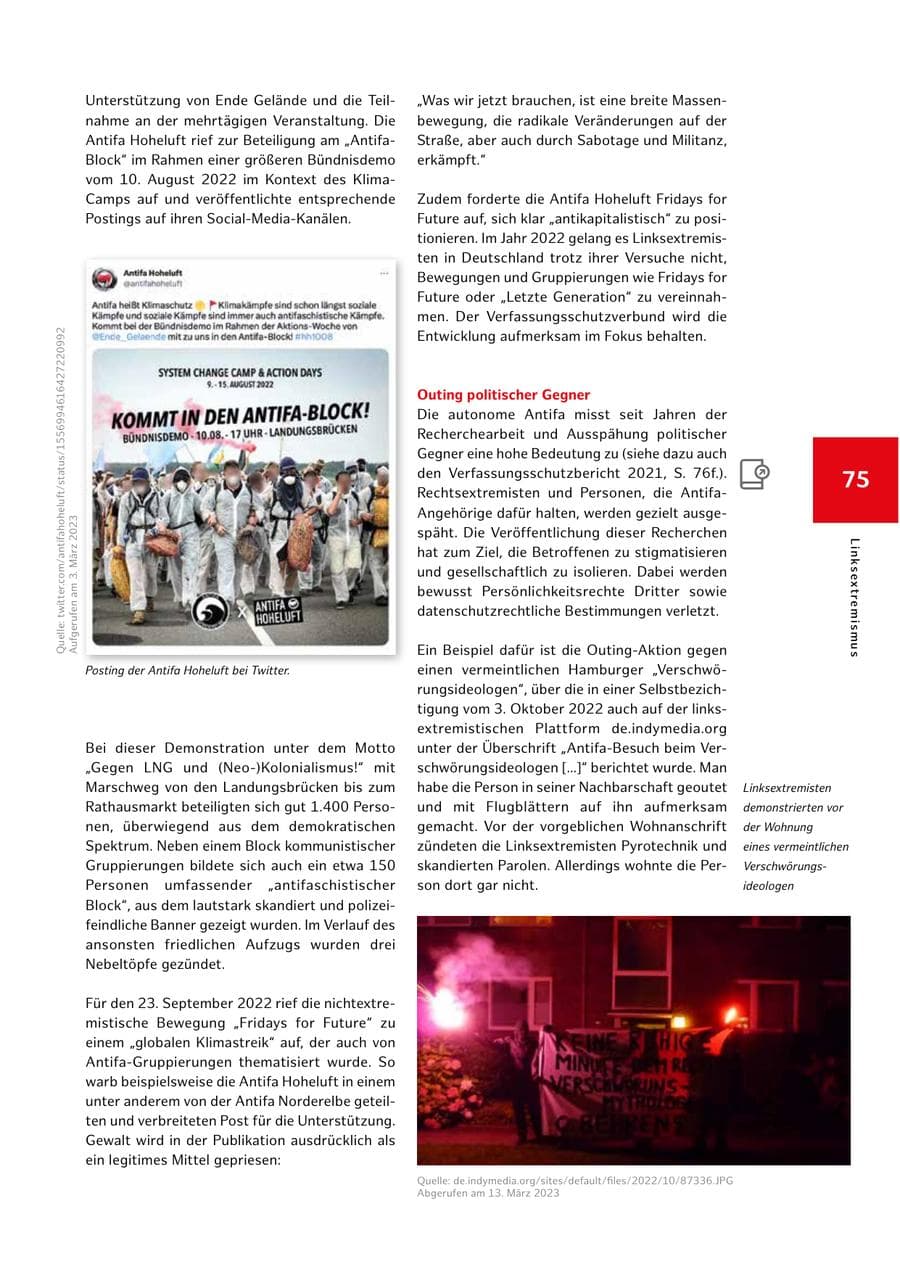 Seite 75 des Verfassungsschutzbericht 2022 Hamburg