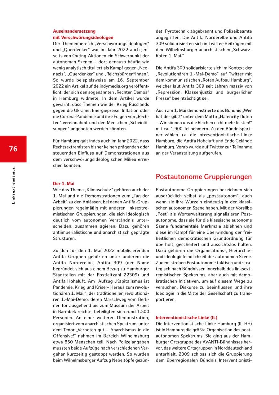 Seite 76 des Verfassungsschutzbericht 2022 Hamburg
