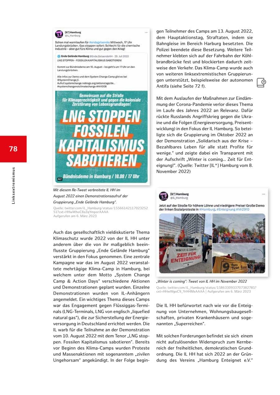 Seite 78 des Verfassungsschutzbericht 2022 Hamburg