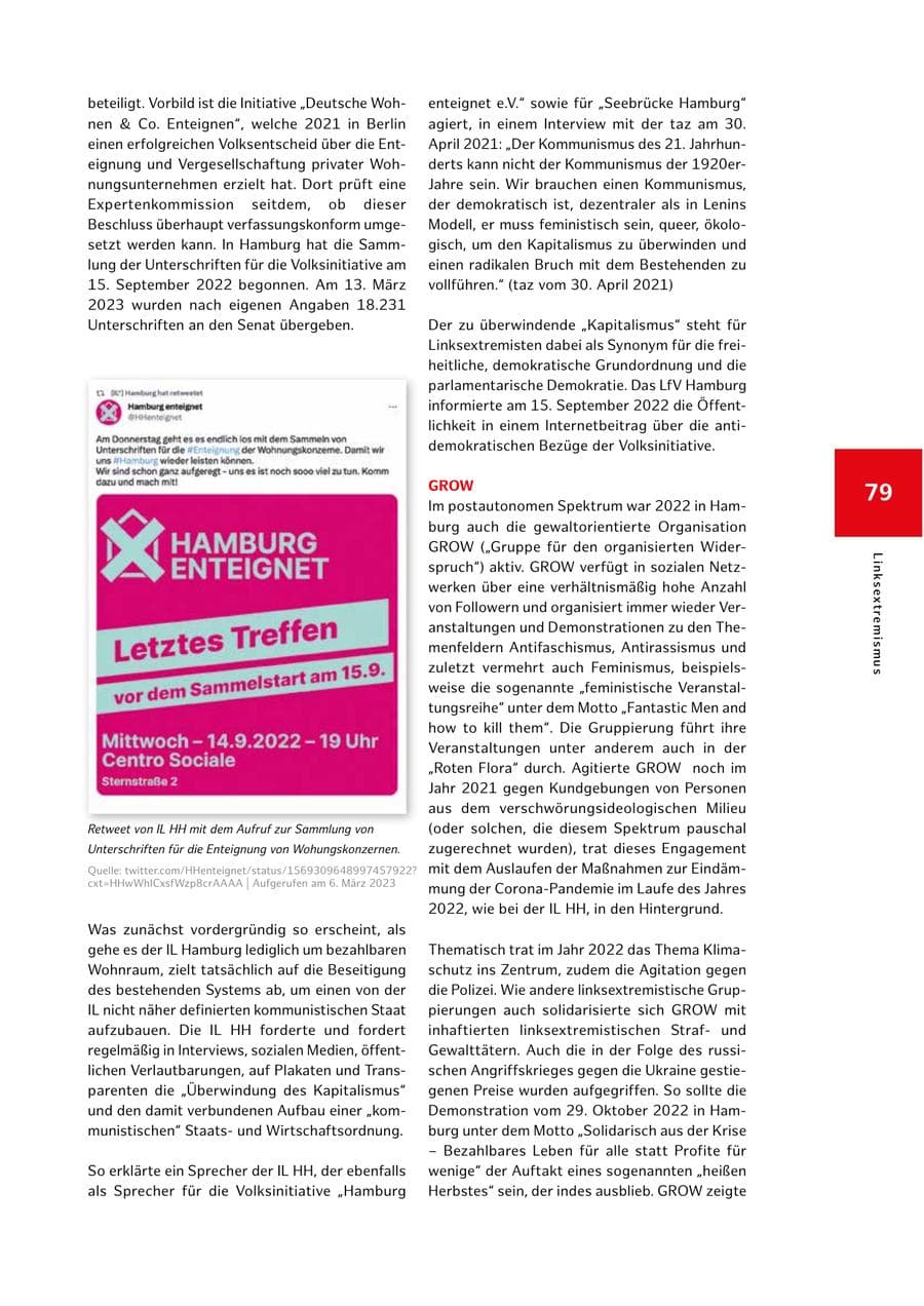 Seite 79 des Verfassungsschutzbericht 2022 Hamburg