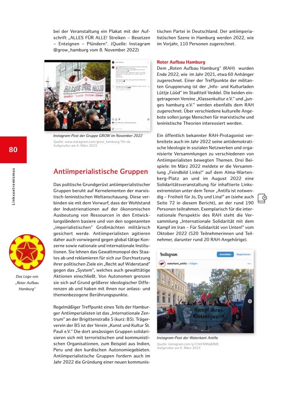Seite 80 des Verfassungsschutzbericht 2022 Hamburg