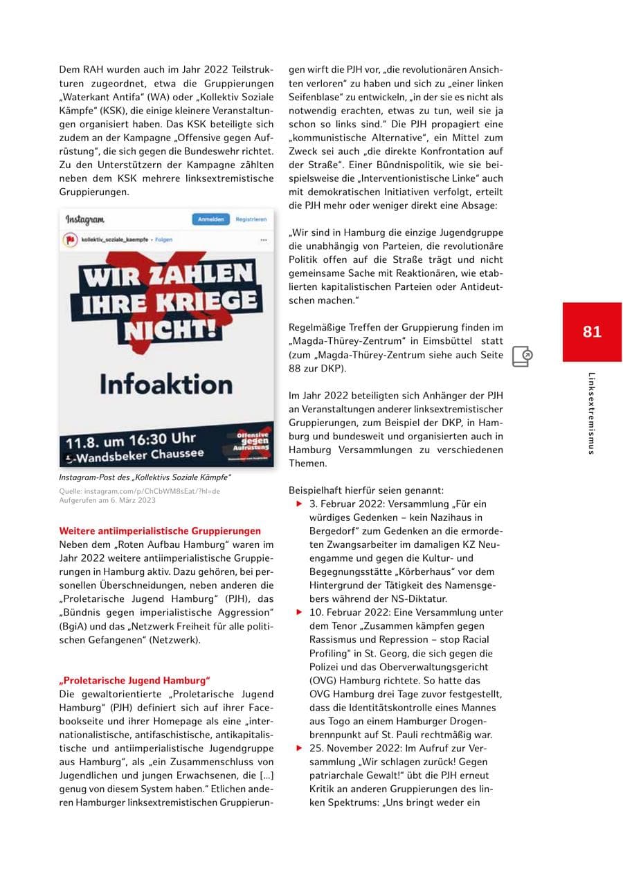 Seite 81 des Verfassungsschutzbericht 2022 Hamburg