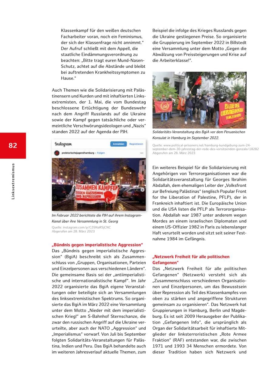 Seite 82 des Verfassungsschutzbericht 2022 Hamburg