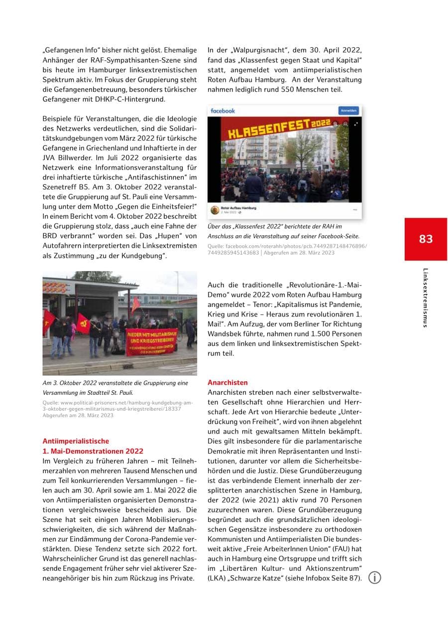 Seite 83 des Verfassungsschutzbericht 2022 Hamburg
