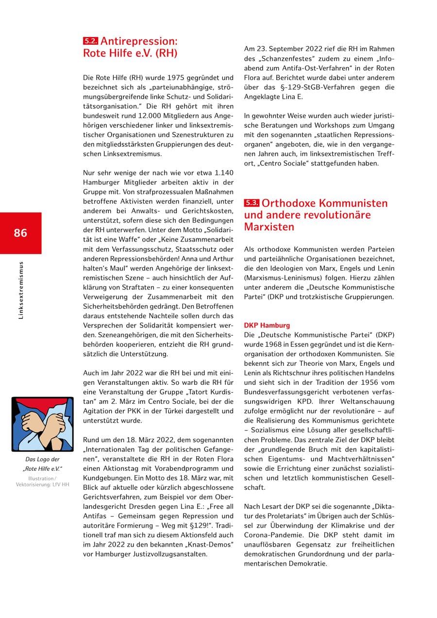 Seite 86 des Verfassungsschutzbericht 2022 Hamburg