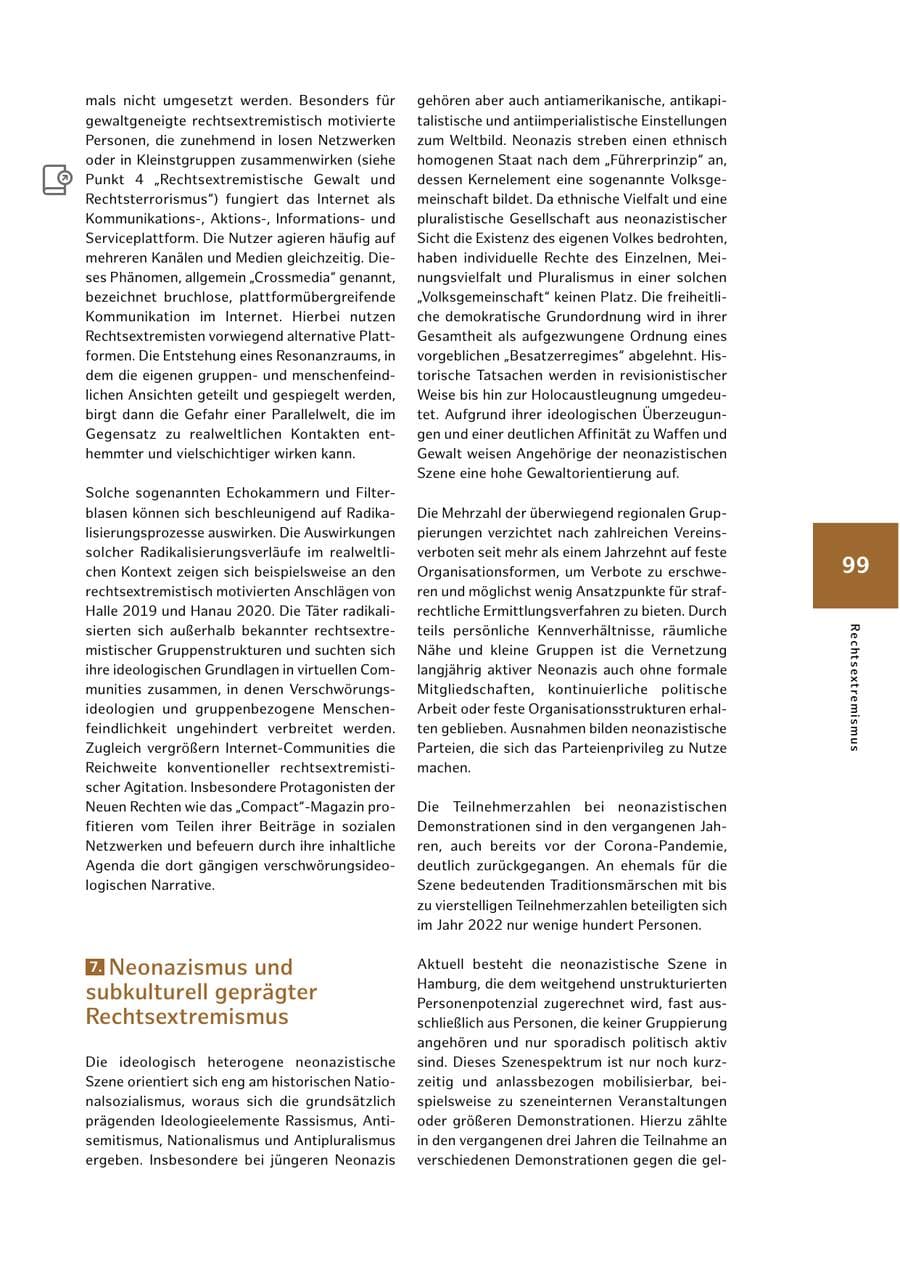 Seite 99 des Verfassungsschutzbericht 2022 Hamburg