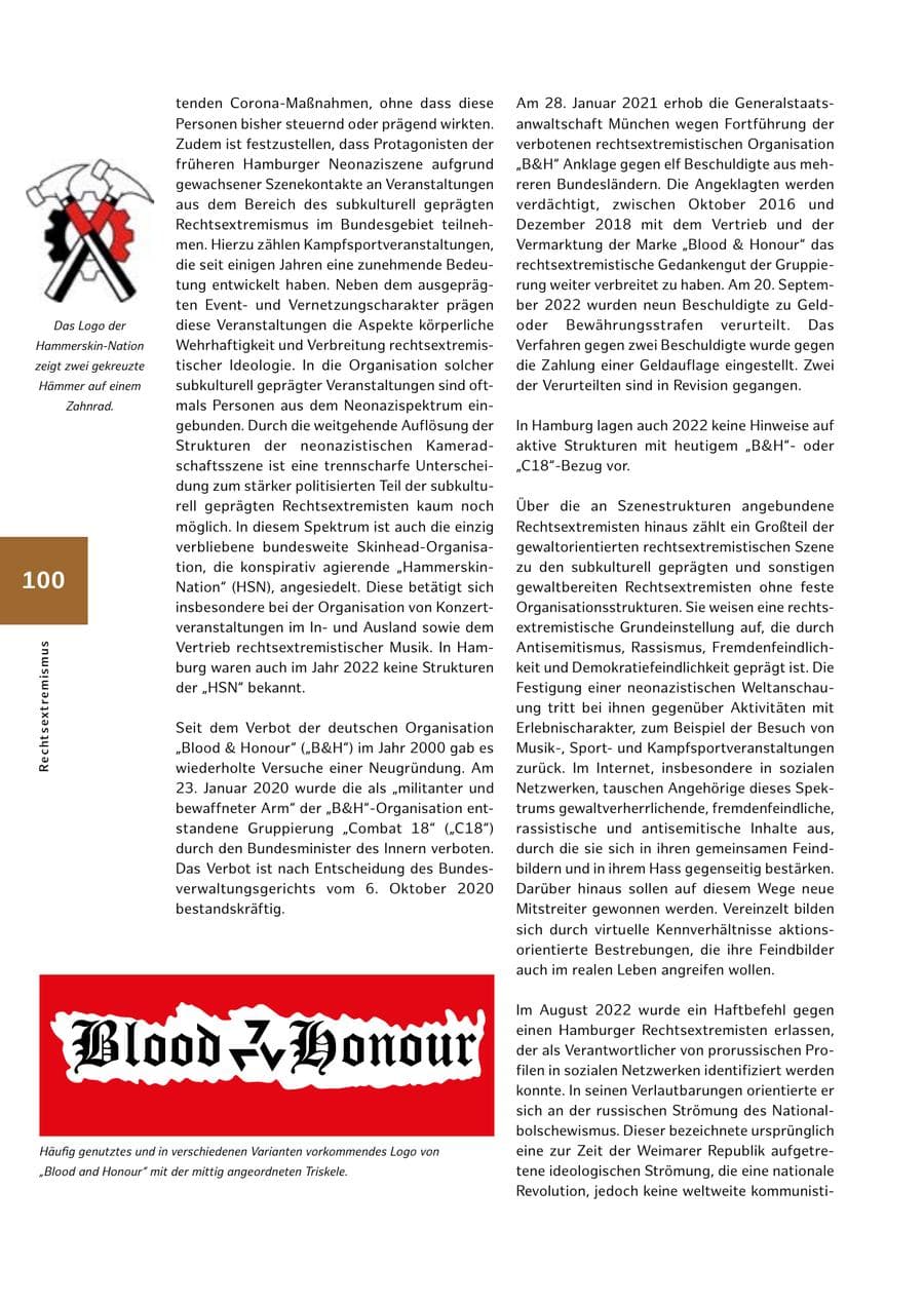 Seite 100 des Verfassungsschutzbericht 2022 Hamburg
