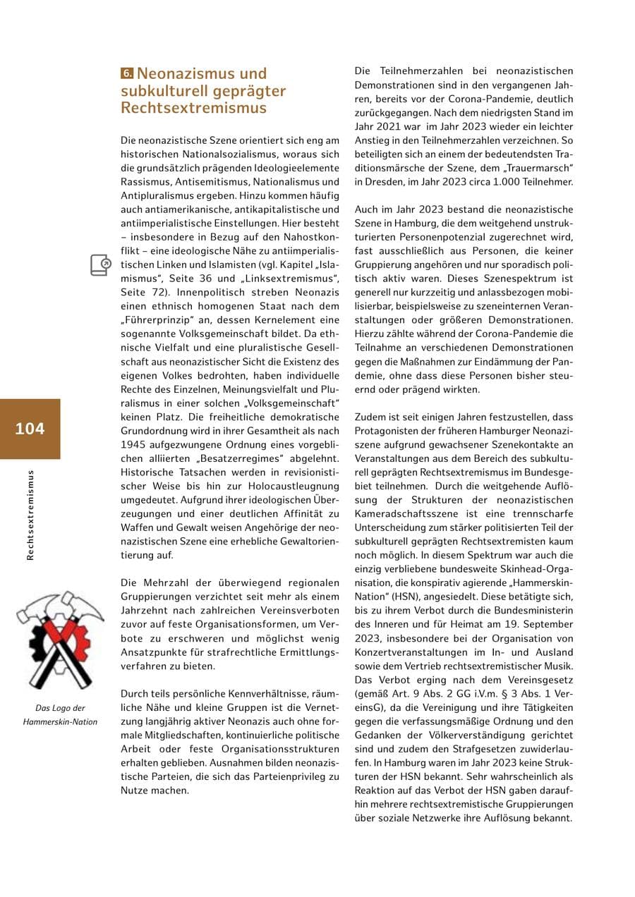Seite 104 des Verfassungsschutzbericht 2023 Hamburg