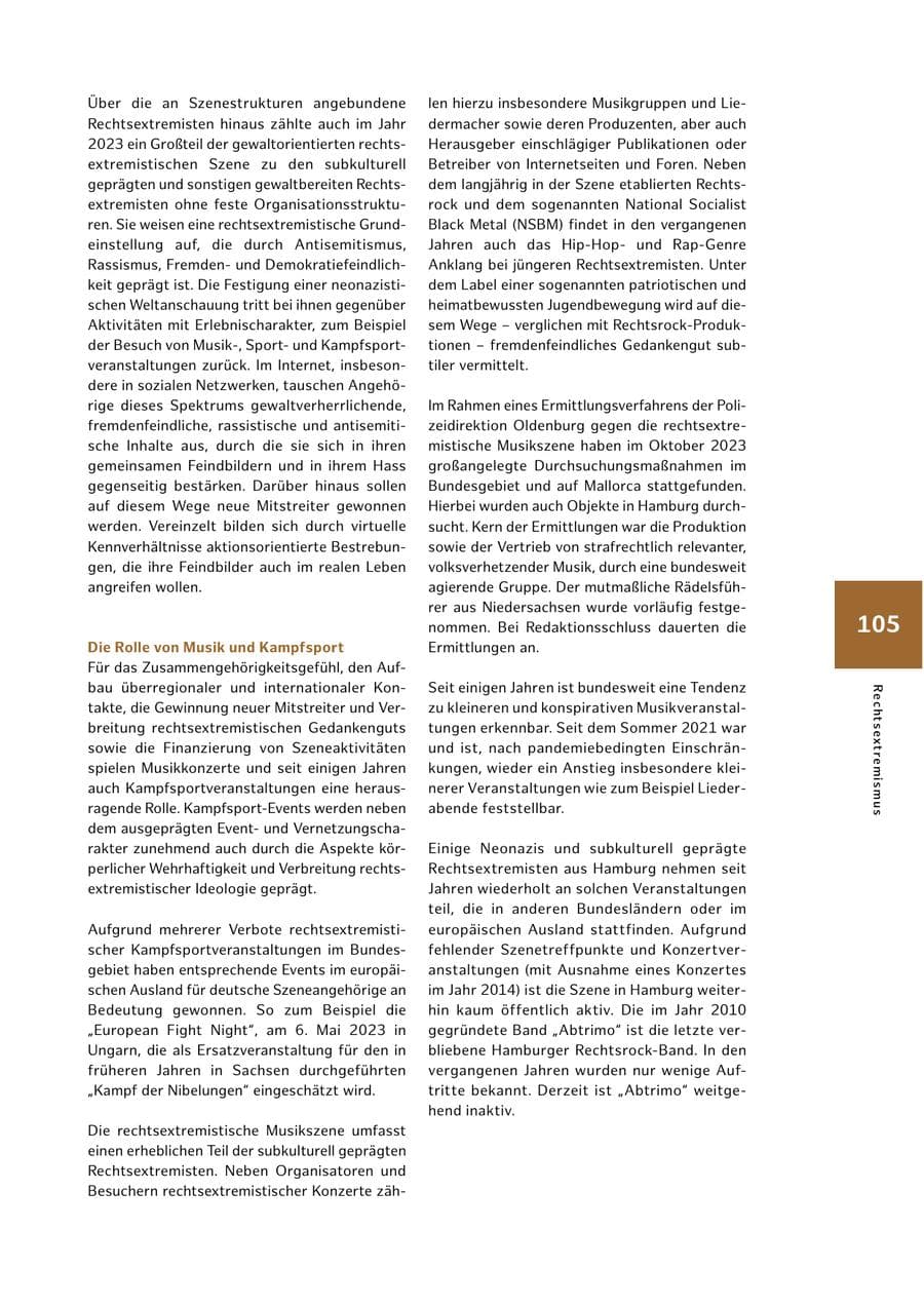 Seite 105 des Verfassungsschutzbericht 2023 Hamburg