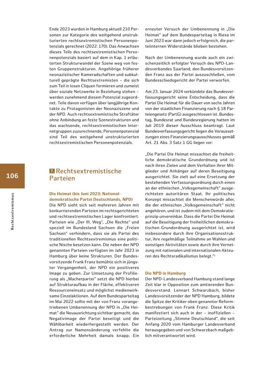 Seite 106 des Verfassungsschutzbericht 2023 Hamburg
