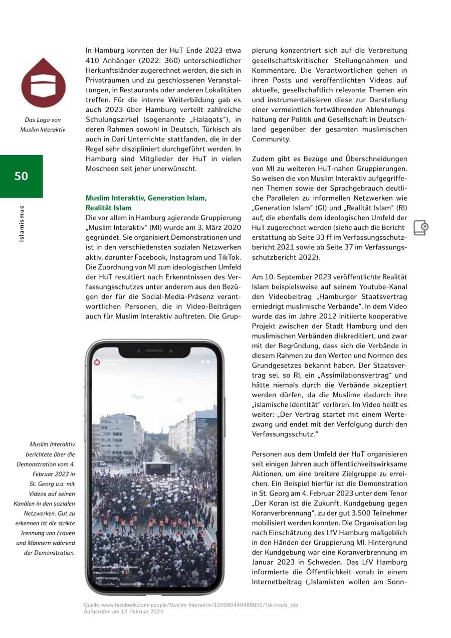 Seite 50 des Verfassungsschutzbericht 2023 Hamburg