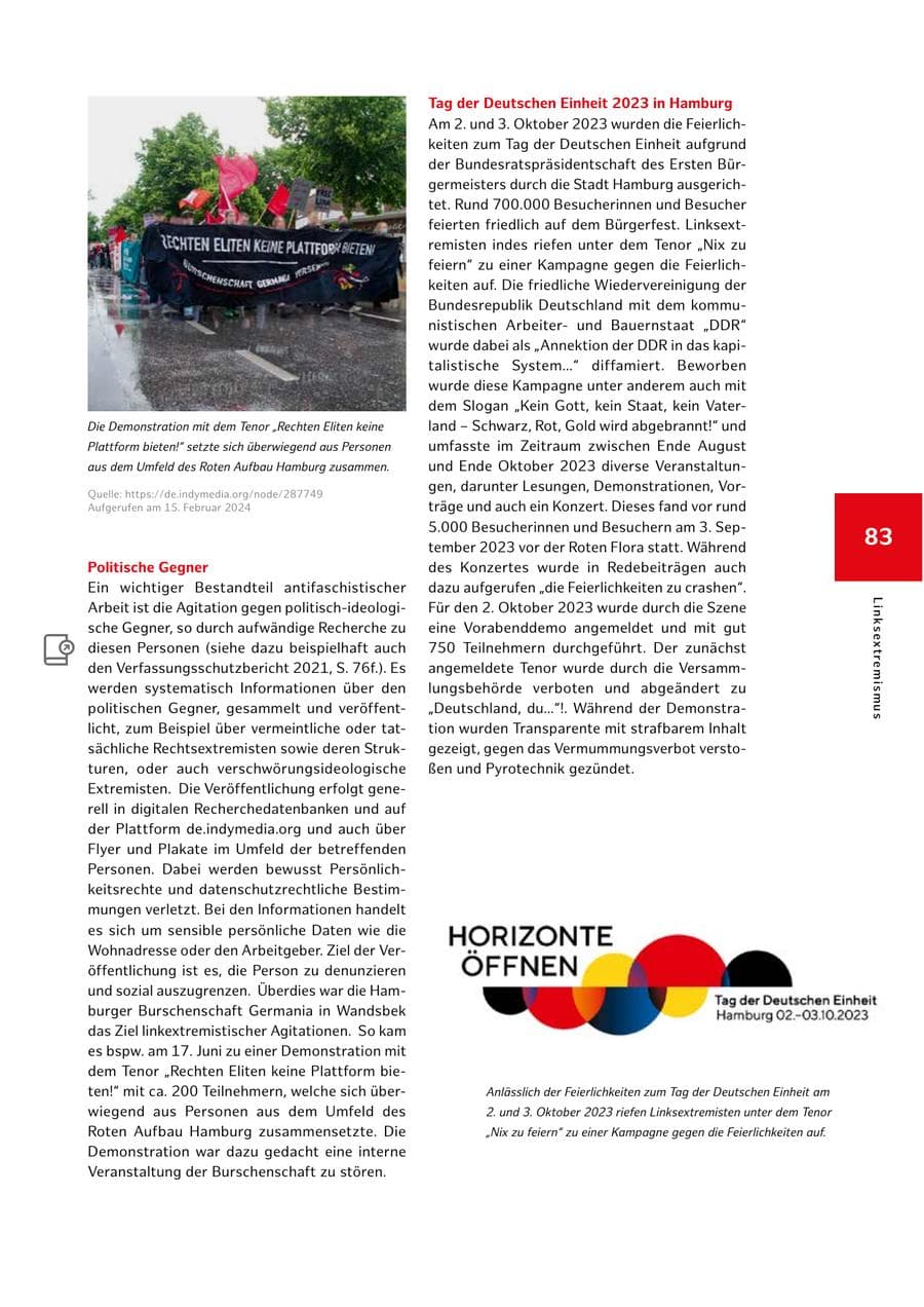 Seite 83 des Verfassungsschutzbericht 2023 Hamburg