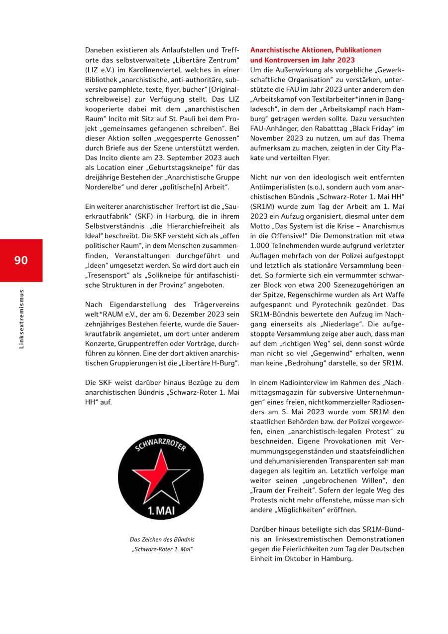 Seite 90 des Verfassungsschutzbericht 2023 Hamburg