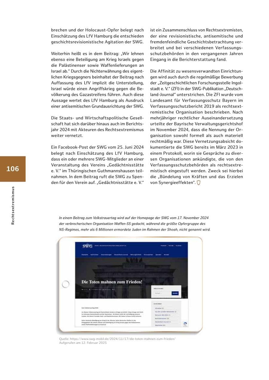 Seite 106 des Verfassungsschutzbericht 2024 Hamburg