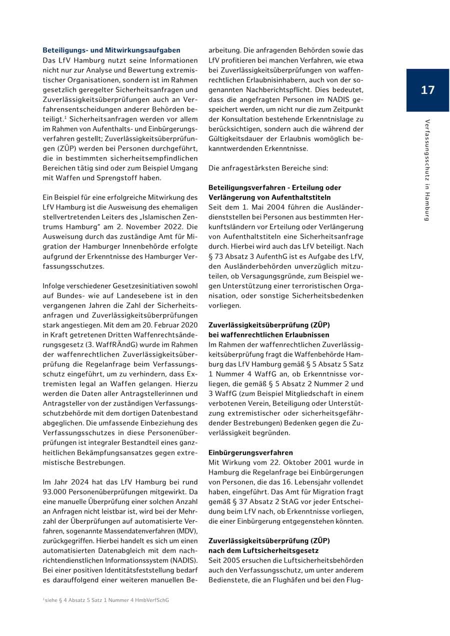 Seite 17 des Verfassungsschutzbericht 2024 Hamburg