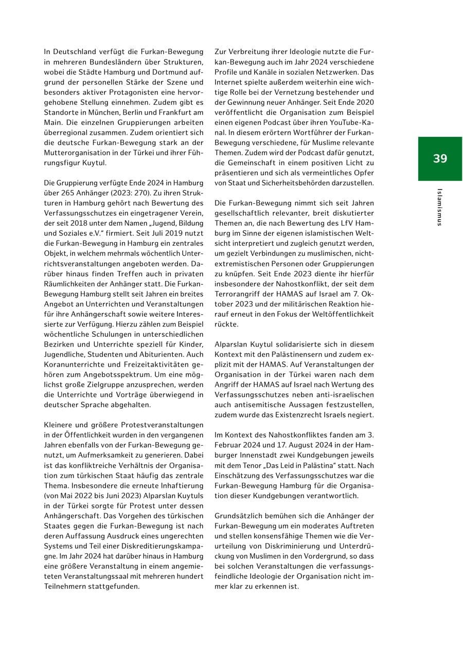 Seite 39 des Verfassungsschutzbericht 2024 Hamburg