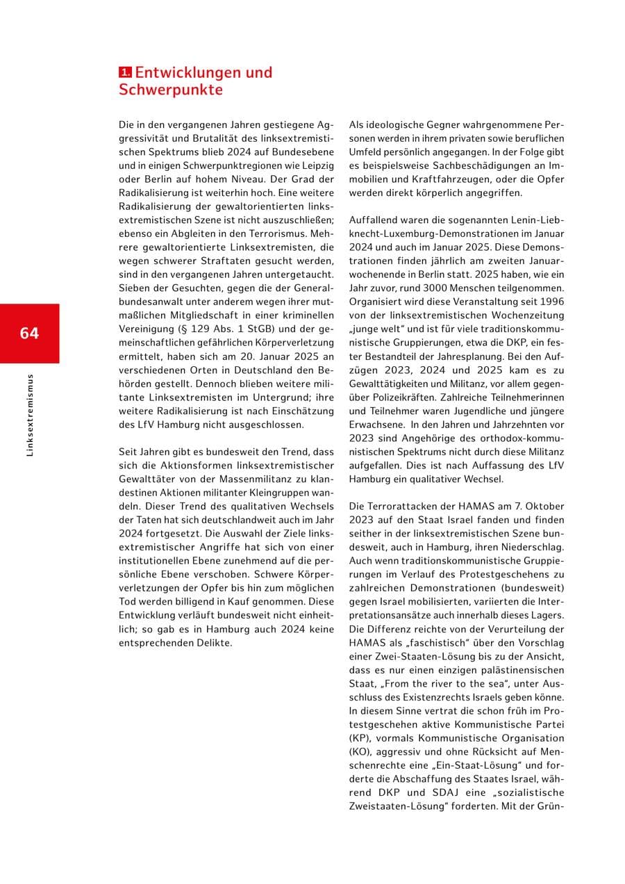 Seite 64 des Verfassungsschutzbericht 2024 Hamburg
