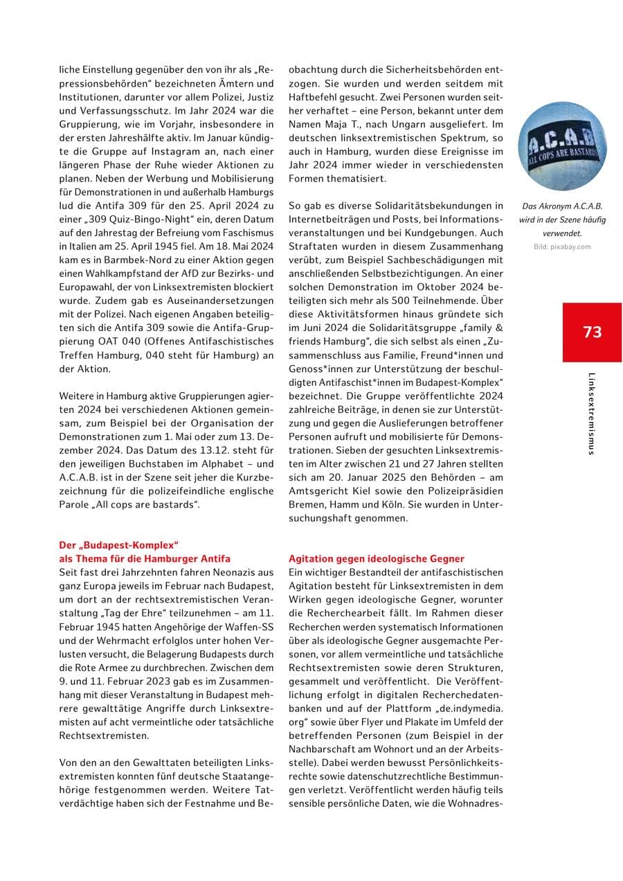 Seite 73 des Verfassungsschutzbericht 2024 Hamburg