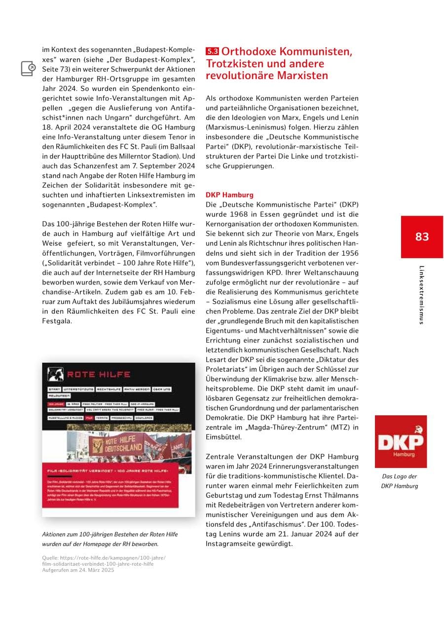 Seite 83 des Verfassungsschutzbericht 2024 Hamburg