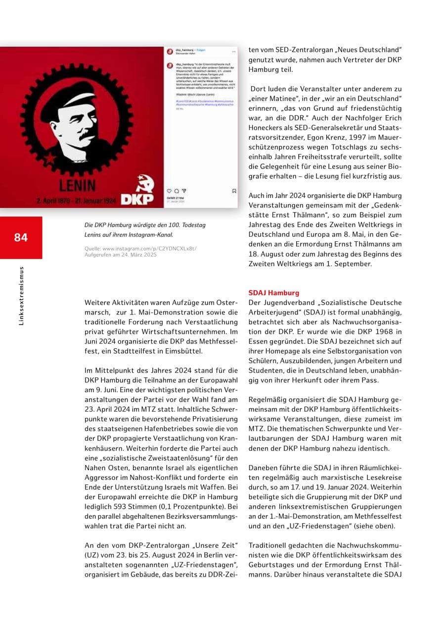 Seite 84 des Verfassungsschutzbericht 2024 Hamburg