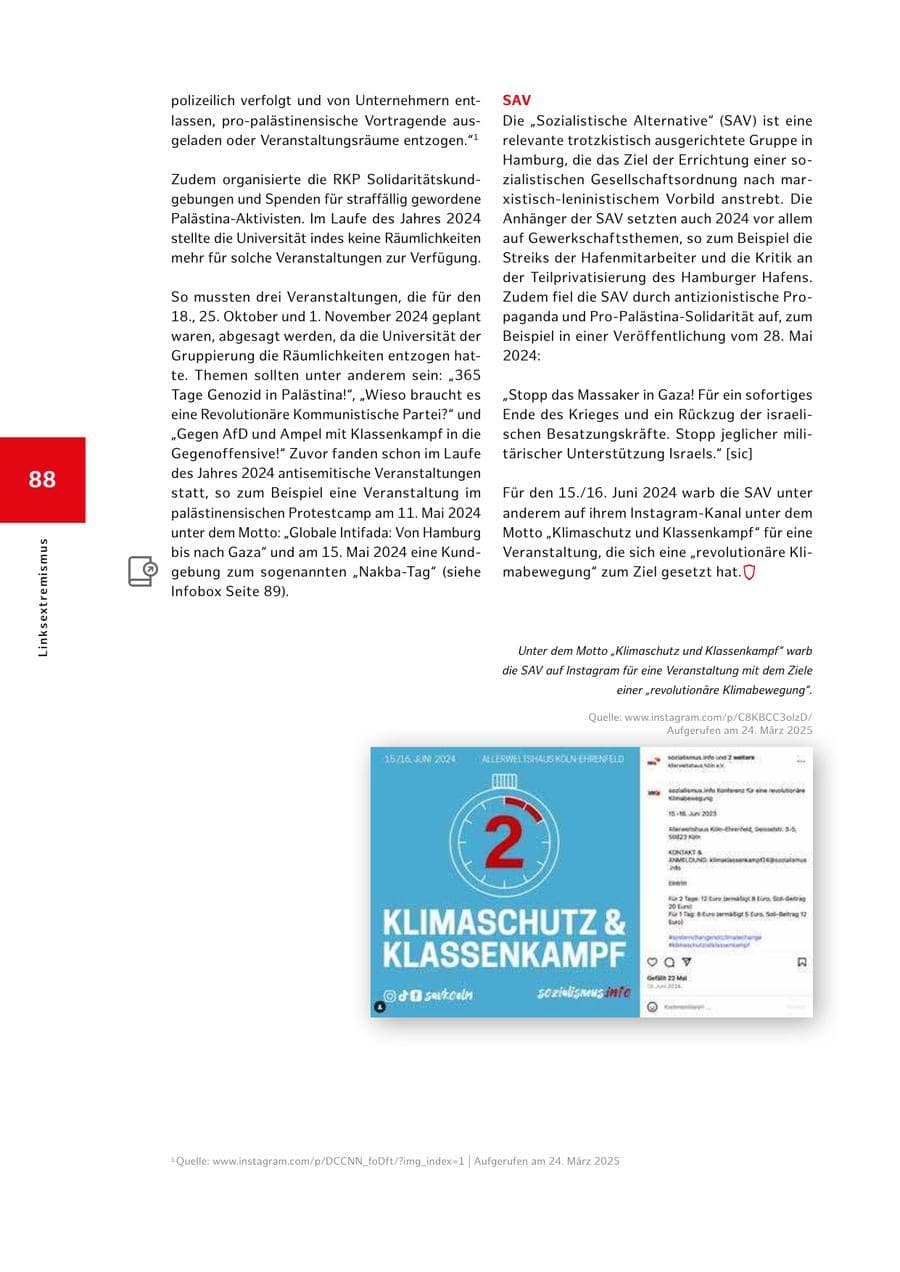 Seite 88 des Verfassungsschutzbericht 2024 Hamburg