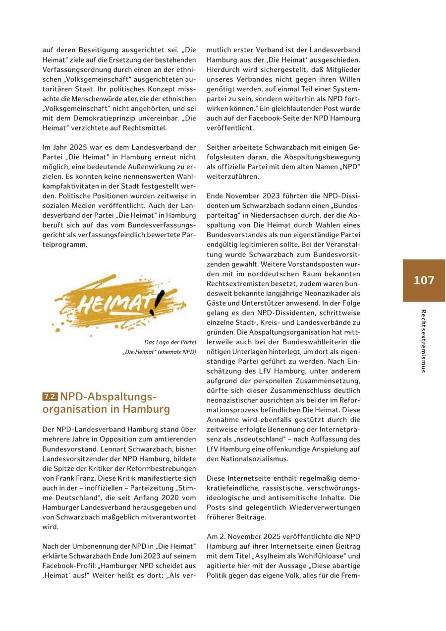 Seite 107 des Verfassungsschutzbericht 2025 Hamburg
