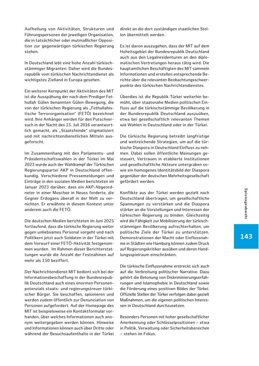 Seite 143 des Verfassungsschutzbericht 2025 Hamburg
