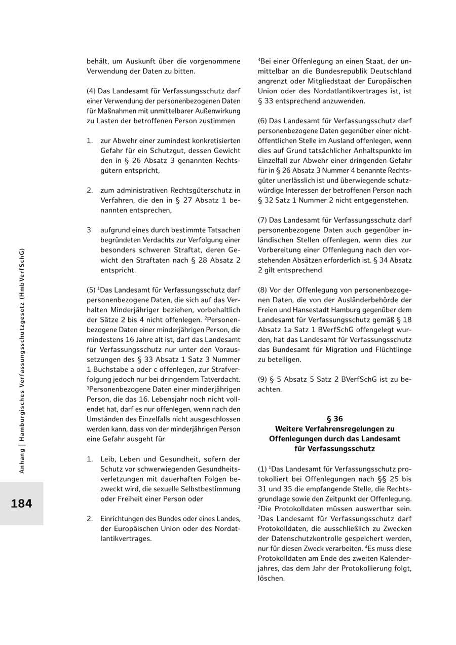 Seite 184 des Verfassungsschutzbericht 2025 Hamburg