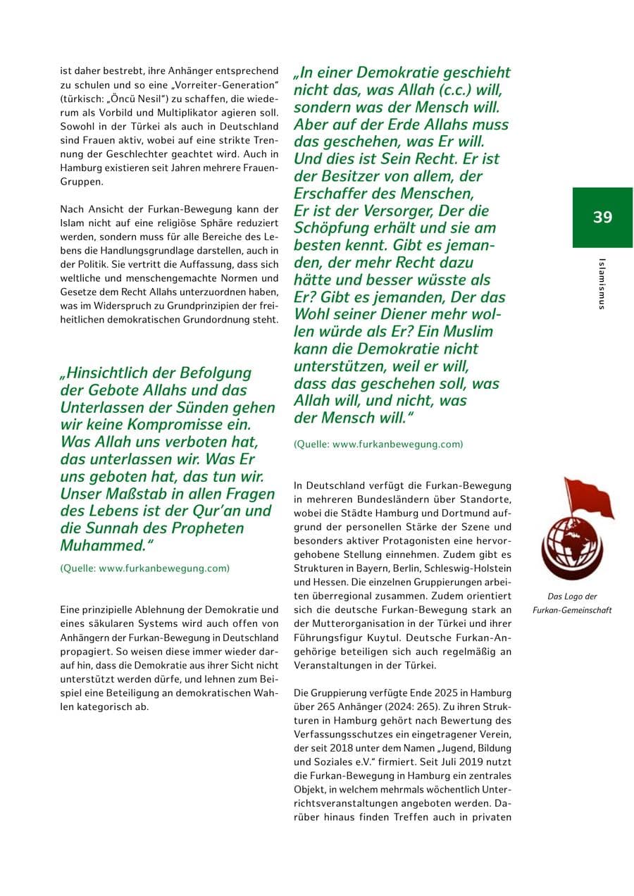 Seite 39 des Verfassungsschutzbericht 2025 Hamburg