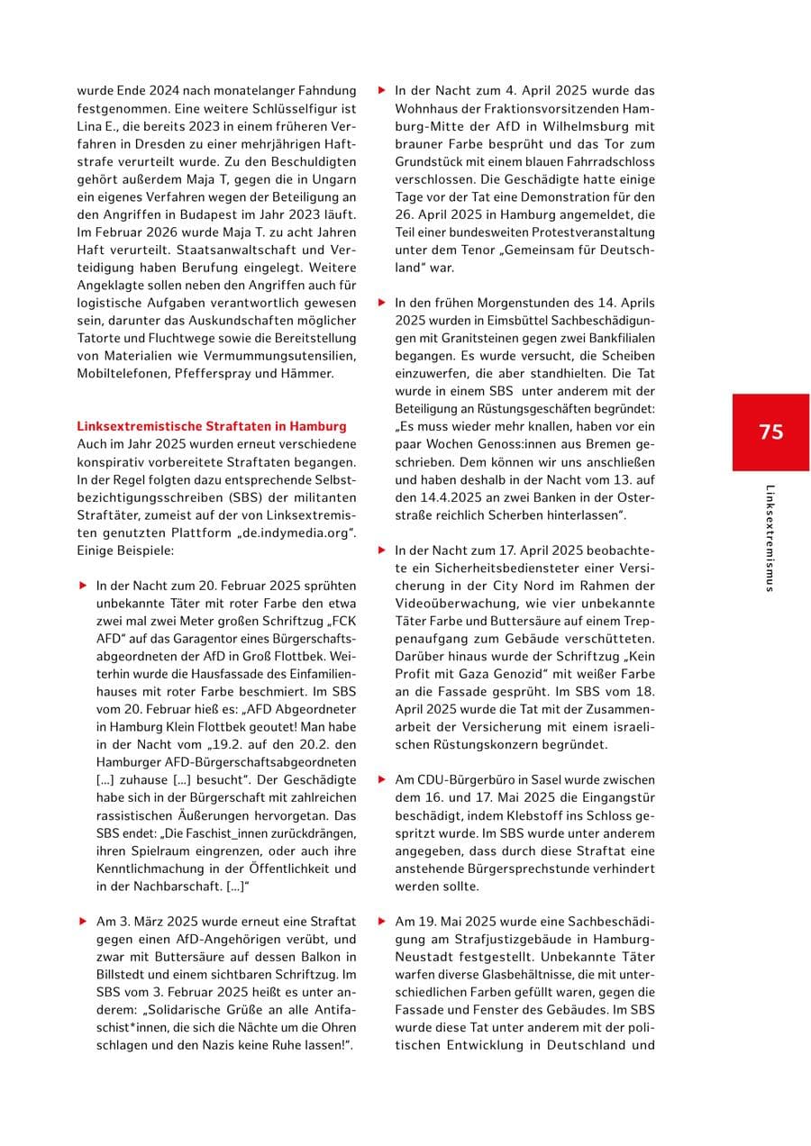 Seite 75 des Verfassungsschutzbericht 2025 Hamburg