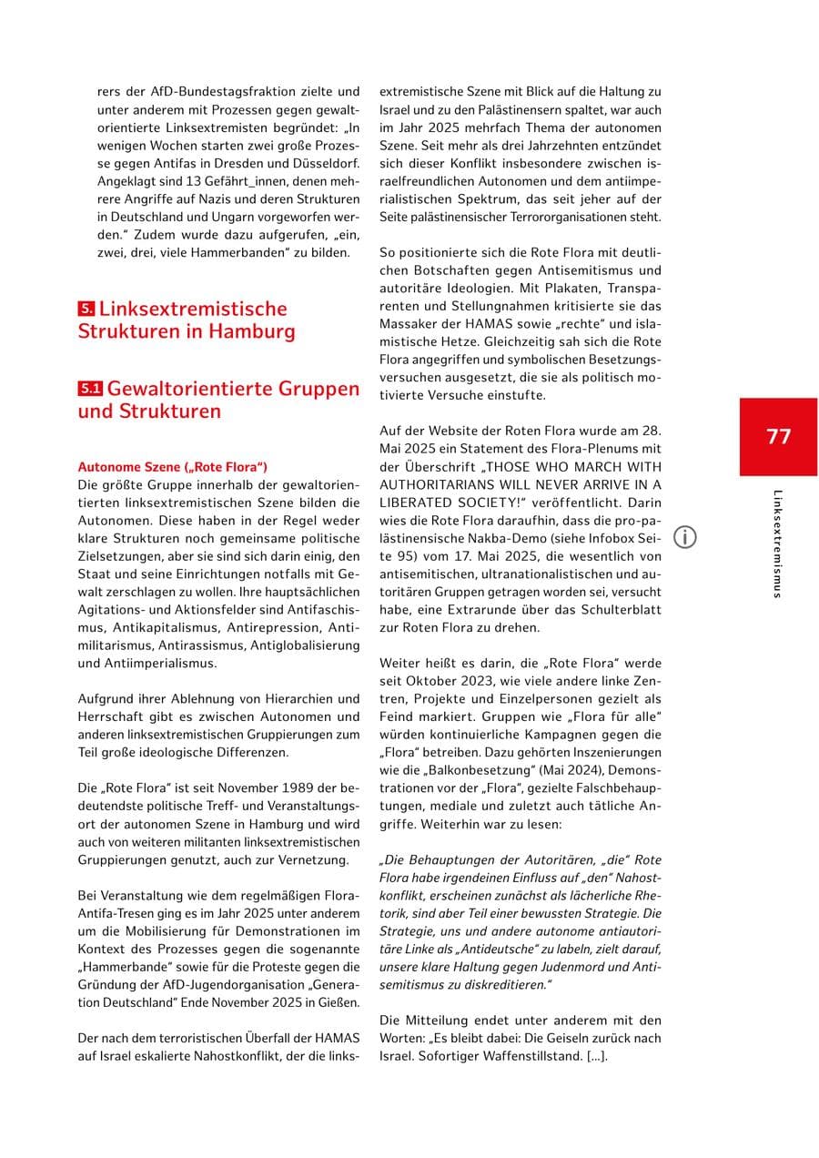 Seite 77 des Verfassungsschutzbericht 2025 Hamburg
