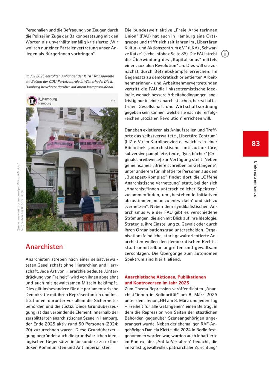 Seite 83 des Verfassungsschutzbericht 2025 Hamburg