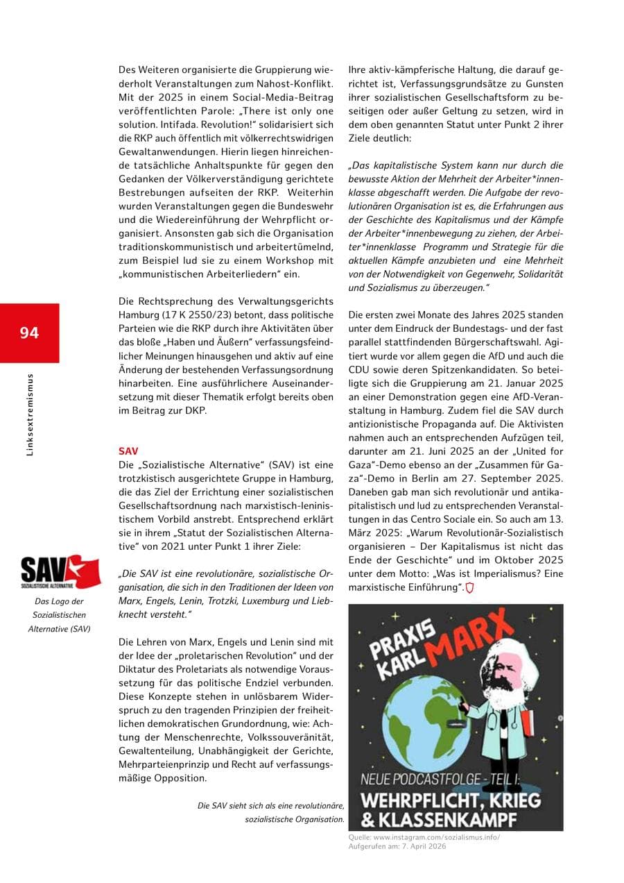 Seite 94 des Verfassungsschutzbericht 2025 Hamburg