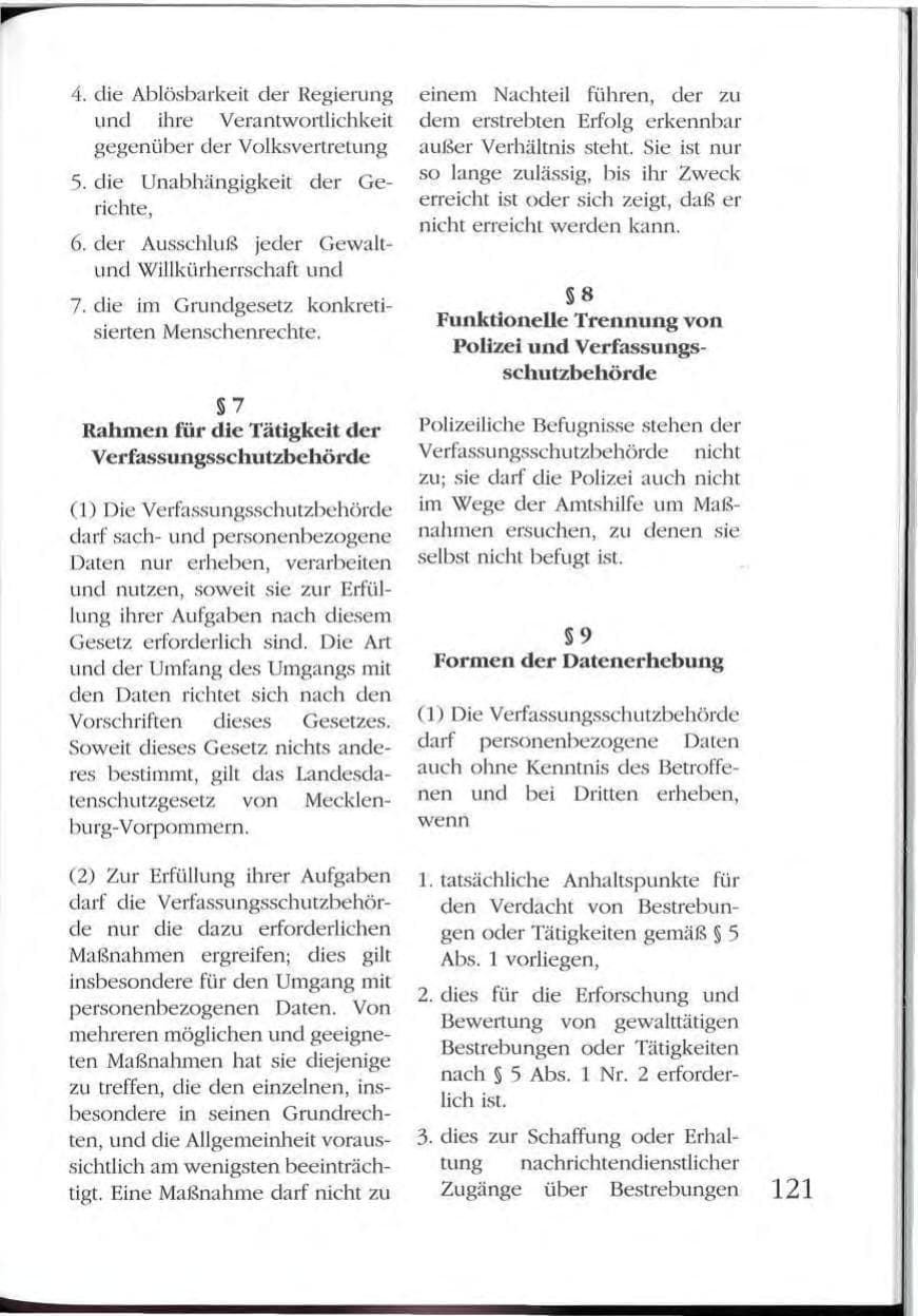 Seite 121 des Verfassungsschutzbericht 1992 Mecklenburg-Vorpommern